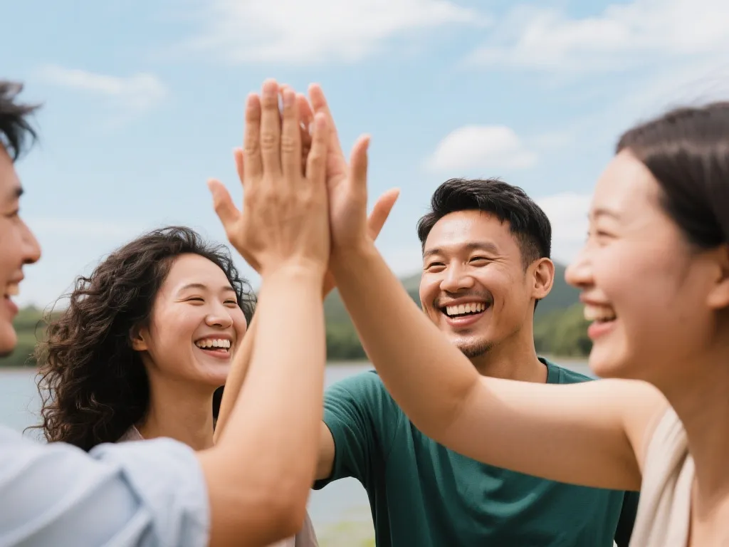 朋友们击掌庆祝
